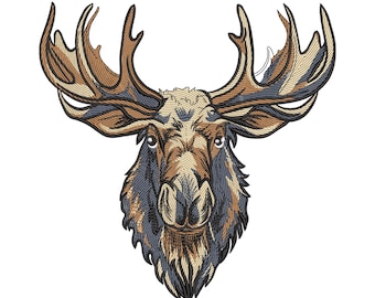 Moose Head Embroidery Design: Wild Animal Face Portrait Machine Embroidery Digital File (Instant Download)