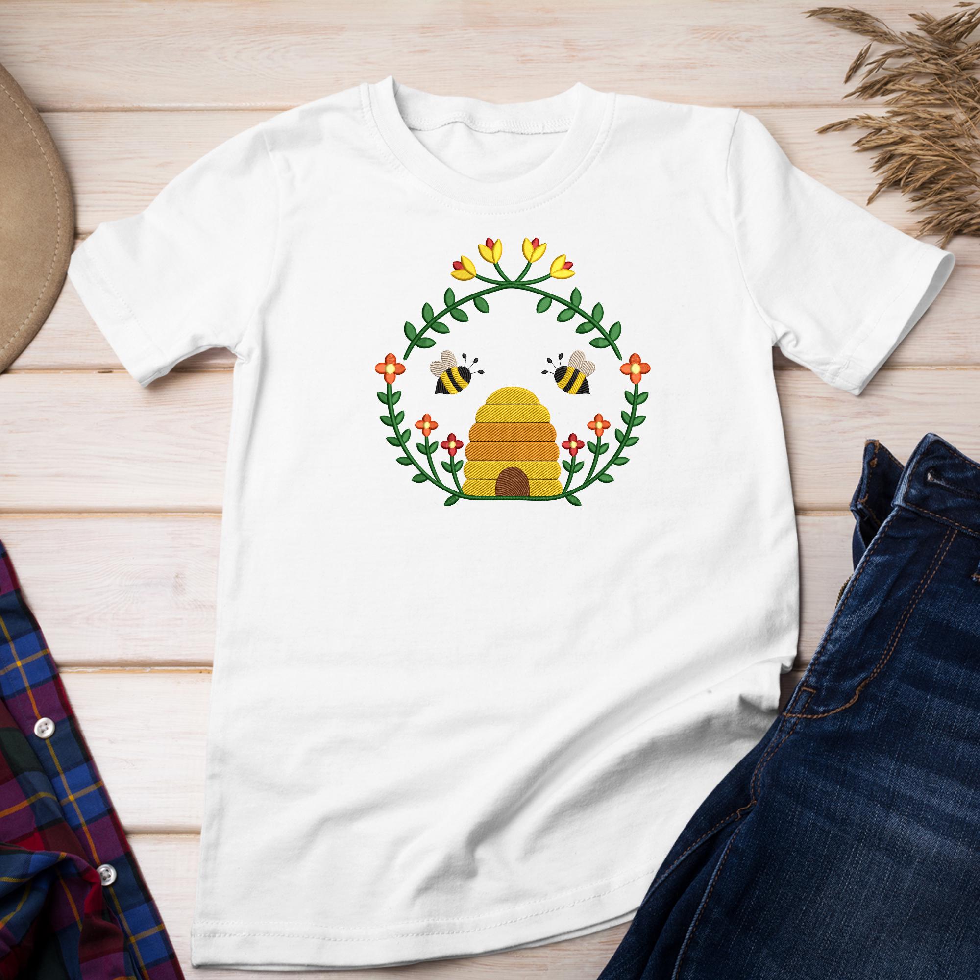 Beehive Floral Embroidery Design, Honey Bee Garden Machine Embroidery ...