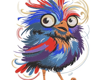 Funny Colorful Bird Embroidery Design, Cartoon Animal Machine Embroidery File, Instant Download