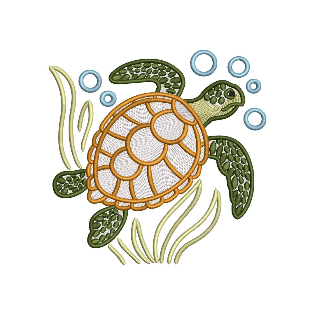 Ocean Sea Turtle Embroidery Design, Marine & Seaweed Machine Embroidery ...