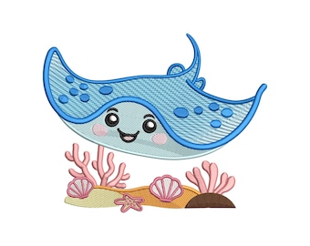 Manta Ray Machine Embroidery Design, Ocean Animal Smiling Sea Embroidery Digital File, Instant Download
