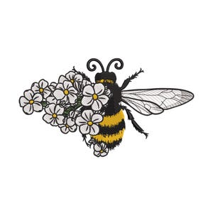 Motif de broderie abeille et fleurs : fichier de broderie Machine couronne d&#39;abeilles bourdon, format PES & plus