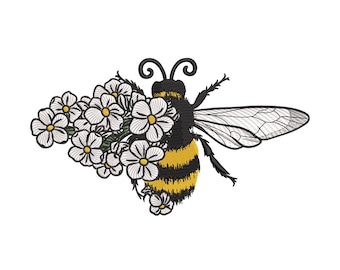 Bee and Flowers Embroidery Design: Honeybee Wreath Bumblebee Machine Embroidery File, PES & More Format