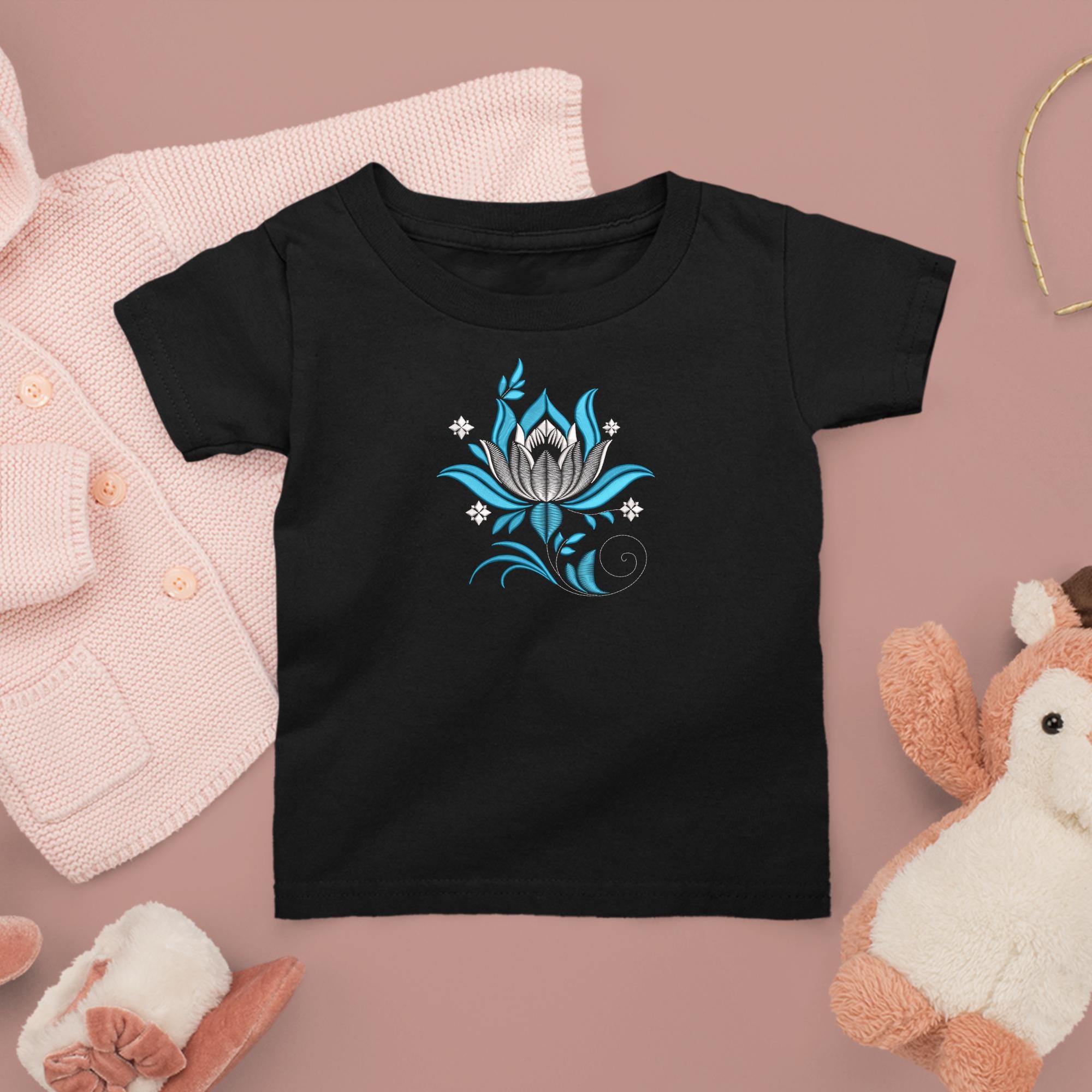 Modern Blue Flower Embroidery Design, Lotus Style Floral Machine ...