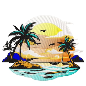 Summer Beach Embroidery Design, Palm Tree machine Embroidery File, Sunset Machine Embroidery, Summer Embroidery Design, Sea Beach Embroidery