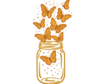 Butterflies in Mason Jar Embroidery Design, Floating Butterfly Machine Embroidery File, Instant Download