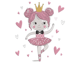 Pink Ballet Princess Embroidery Design, Ballerina Dancer Embroidery Pattern File, Instant Download