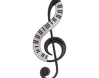 Treble Clef Piano Keys Embroidery Design, Music Note Machine Embroidery File, Instant Download
