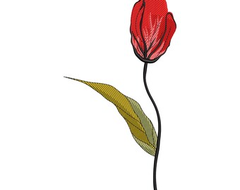 Red Tulip Embroidery Design, Floral Machine Embroidery File, Instant Download