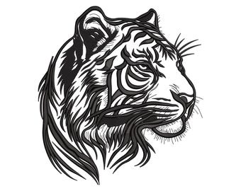 Tribal tigerhuvud broderidesign, djärv linjekonst djur maskinbroderifil, omedelbar nedladdning