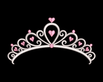 Princess Tiara Embroidery Design, Heart Crown Machine Embroidery File, Instant Download