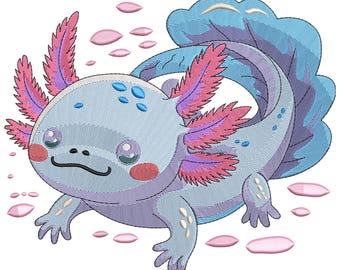Cute Axolotl Embroidery Design, Cute Kawaii Animal Machine Embroidery File, Machine Embroidery Design, Kids Machine Embroidery Instant File