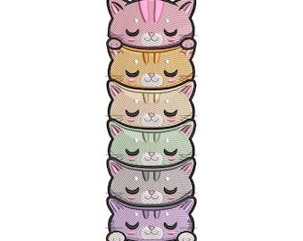 Stacked Cute Cats Embroidery Design, Cartoon Animal Embroidery Pattern File, Instant Download