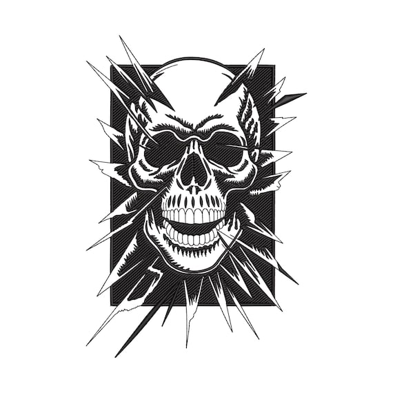 Lightning Skull Embroidery Design, Shattered Gothic Machine