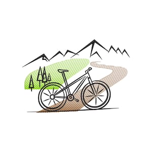 Broderidesign för mountainbikeleder, maskinbroderifil för cykeläventyr, direktnedladdning