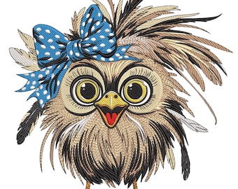 Owl Bow Machine Embroidery Design, Cute Bird Machine Embroidery File, Adorable Owl Embroidery File, Owl with Bow Machine Embroidery EMB File