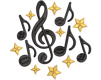Treble Clef Music Notes Embroidery Design, Musical Notes Machine Embroidery File, Instant Download