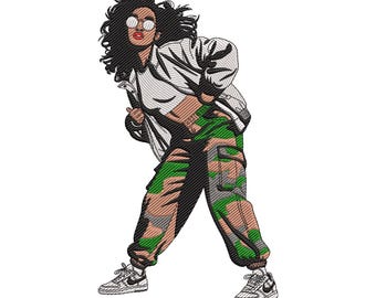 Streetdance meisje borduurwerk ontwerpen, hiphop vrouwen machine borduurwerk bestand, Instant Download