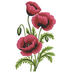 Poppies Flower Embroidery Design, Wildflower machine embroidery File, Flowers Embroidery Design, Digital Flower Embroidery EMB, PES, File
