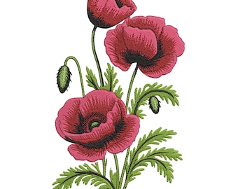 Poppies Flower Embroidery Design, Wildflower machine embroidery File, Flowers Embroidery Design, Digital Flower Embroidery EMB, PES, File