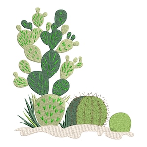 Western Green Cactus Embroidery Design: Desert Succulent Machine Embroidery File, Instant Download