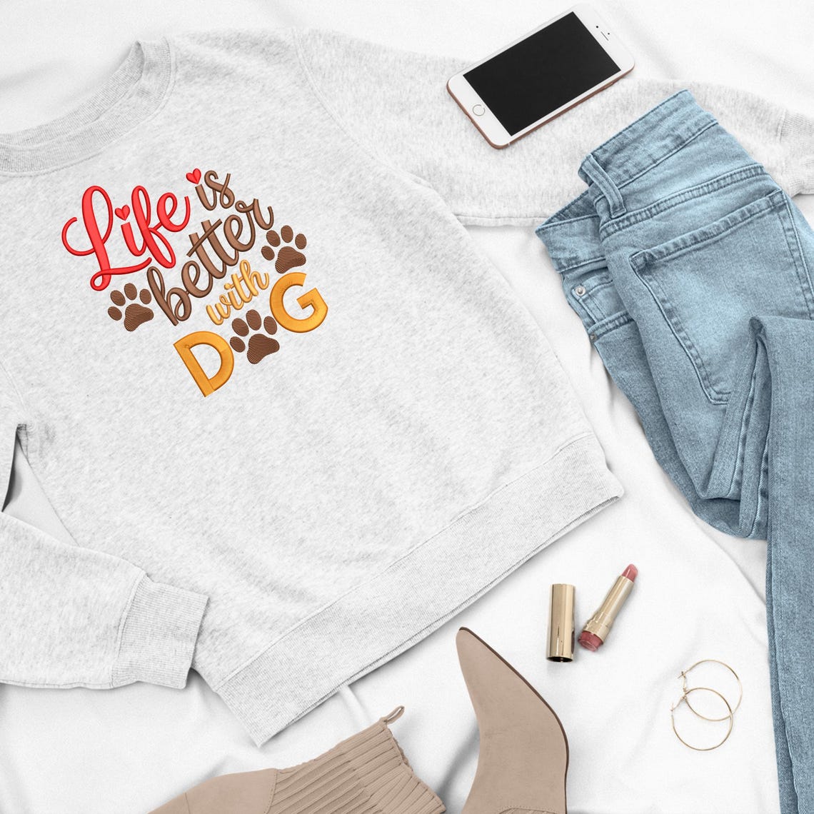 Dog Quote Script Lettering Embroidery Design, Animal Paw Machine ...