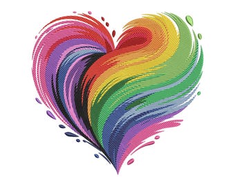 Rainbow Abstract Heart Embroidery Design, Colorful Love Swirl Machine Embroidery File, Instant Download