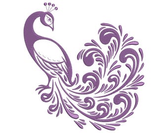 Elegant Peacock Embroidery Design, Floral Peacock Machine Embroidery File, Instant Download
