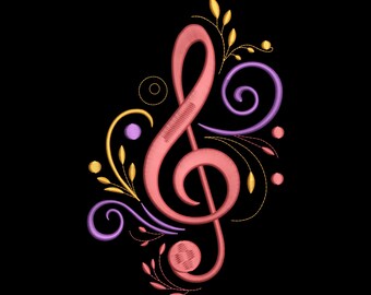 Treble Clef Embroidery Design, Music Note Machine Embroidery File, Instant Download