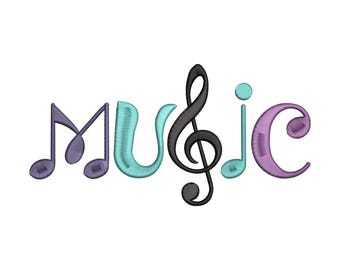 Music Word Embroidery Design, Musical Typography Machine Embroidery File, Treble Clef Embroidery, Instant Download