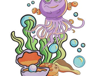 Jellyfish and Sea Life Embroidery Design, Underwater World Machine Embroidery File, Instant Download