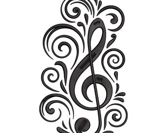 Treble Clef Embroidery Design, Music Symbol Machine Embroidery File, Instant Download
