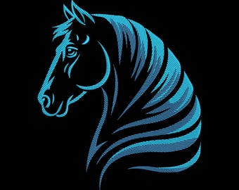 Majestic Horse Head Embroidery Design, Wild Animal Line Art Machine Embroidery File, Instant Download