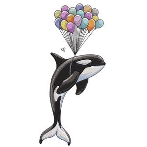 Whale with Colorful Balloons Embroidery Design, Ocean Animal Embroidery Design File, Whale with Balloons File, Fish Ocean Sea machine Design