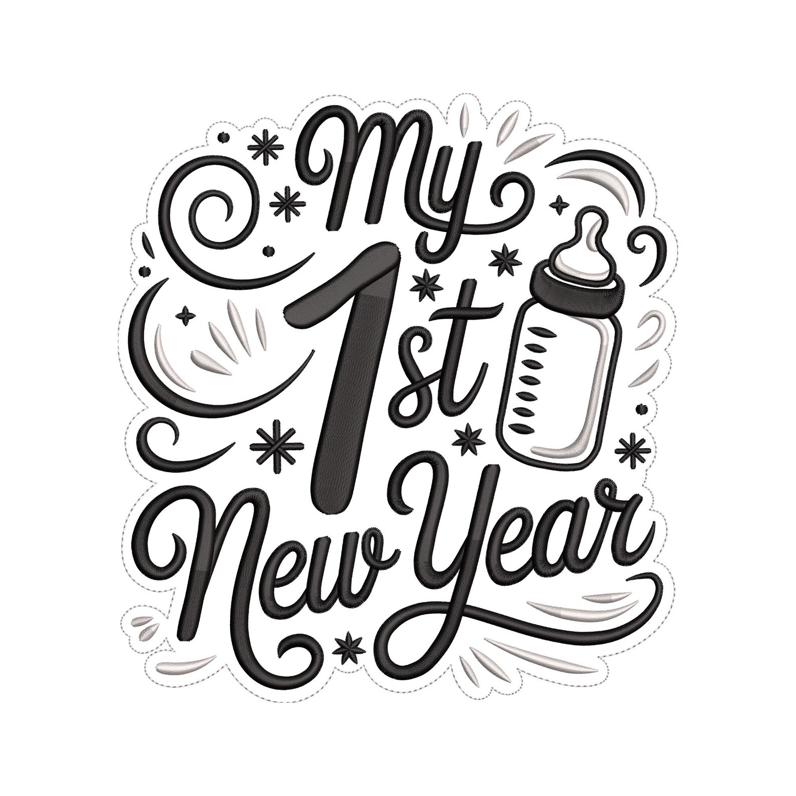 My 1st New Year Embroidery Design, Baby Bottle Lettering Machine ...