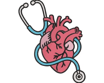 Anatomical Heart with Stethoscope Embroidery Design, Healthcare Love Machine Embroidery File, Instant Download
