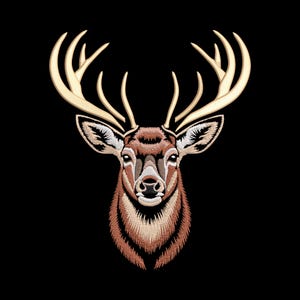 Majestic Deer Head Embroidery Design, Stag Buck Wildlife Machine Embroidery File, Multiple Formats
