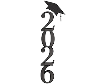 Graduation Year 2026 Embroidery Design, Vertical Number Machine Embroidery File, Instant Download