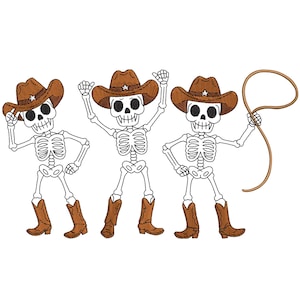 Cowboy Skeletons Embroidery Design, Halloween Howdy Cowboy Skeleton Embroidery, Machine Embroidery File, Halloween Cowboy Machine Embroidery