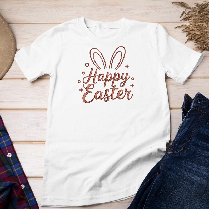 Happy Easter Script Stickdatei, Hasenohren Schriftzug, Maschinenstickerei, digitalisierte Stickdatei Bild 3
