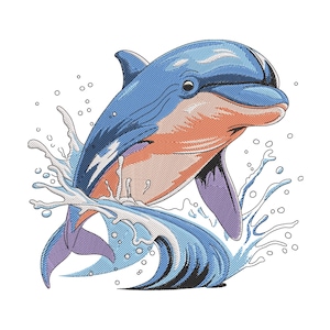 Dolphin with Ocean Waves and Water Splash Embroidery Design, Machine  Embroidery Digital, Instant Download