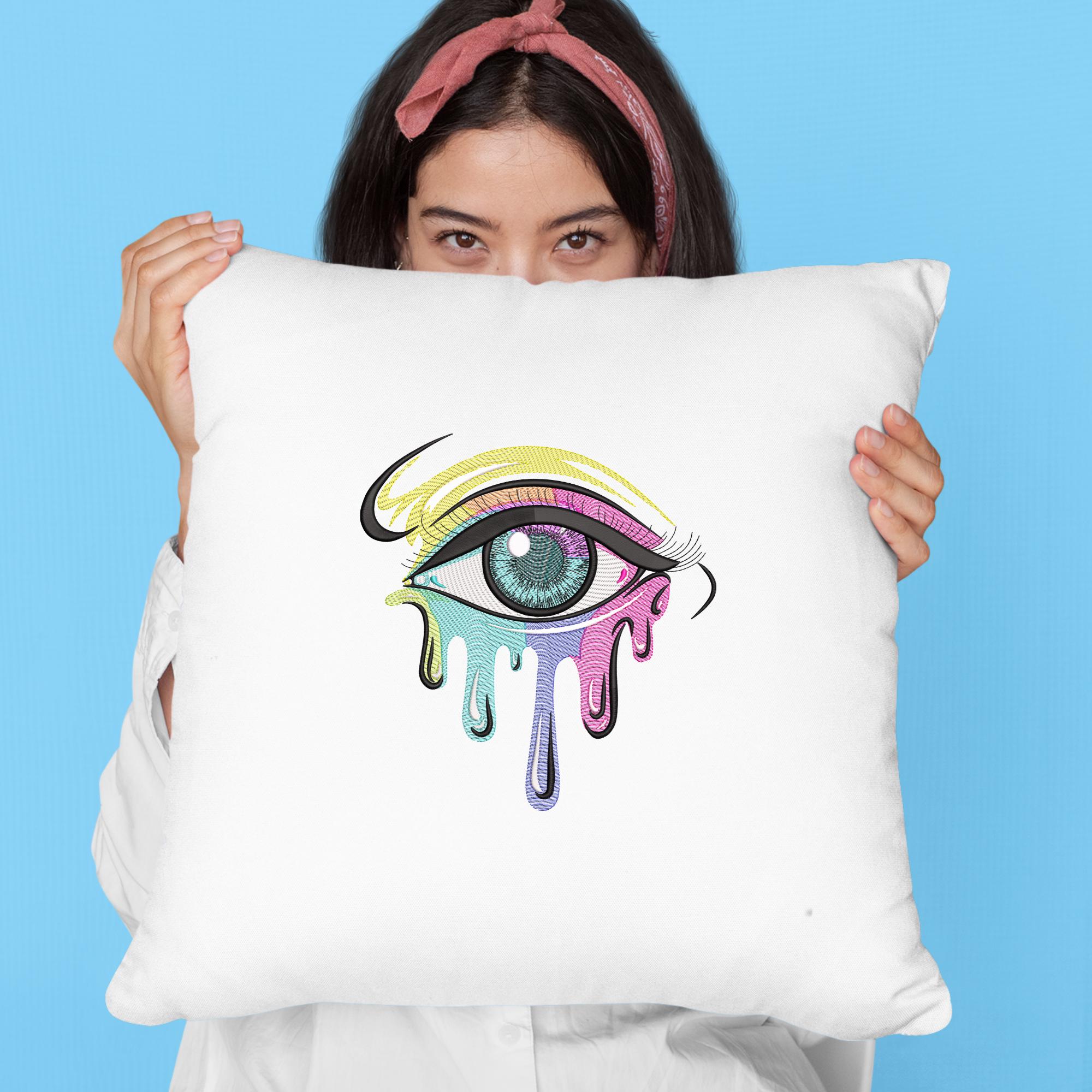 Colorful Dripping Eye Embroidery Design, Abstract Machine Pattern ...