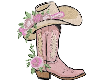 Cowgirl Boot and Hat Embroidery Design, Western Rodeo Machine Embroidery File, Instant Download