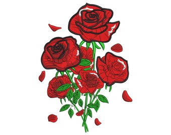 Red Roses Bouquet Embroidery Design, Elegant Floral Machine Embroidery File, Instant Download