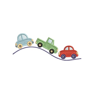 Cars on Road Embroidery Design, Kids Vehicle Machine Embroidery File, Instant Download