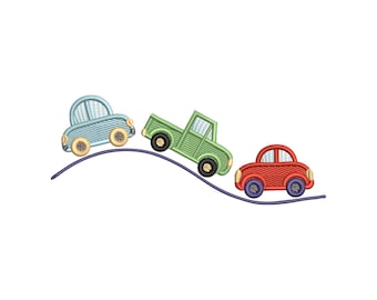 Cars on Road Embroidery Design, Kids Vehicle Machine Embroidery File, Instant Download