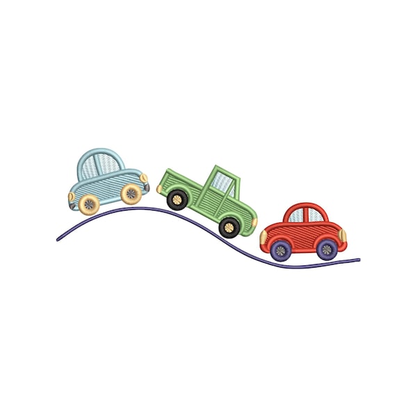 Cars on Road Embroidery Design, Kids Vehicle Machine Embroidery File, Instant Download