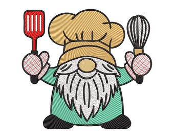 Chef-kok kabouter koken borduurontwerp, Baking Lover borduurpatroonbestand, Instant Download