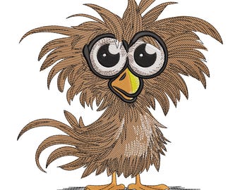 Fluffy Owl Embroidery Design, Cartoon Bird Pattern Machine Embroidery Digital File, Instant Download