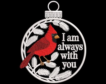 Memorial Holiday Ornament Embroidery Design, Red Cardinal with Quote Machine Embroidery File, Instant Download